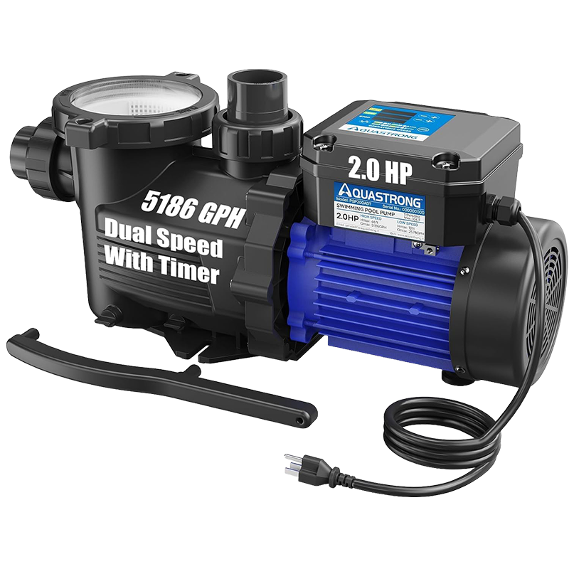 Aquastrong 2HP In/Above Ground Pool Pump, Dual Speed with Timer, 115V, 5186GPH