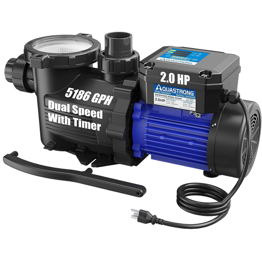 Aquastrong 2HP In/Above Ground Pool Pump, Dual Speed with Timer, 115V, 5186GPH